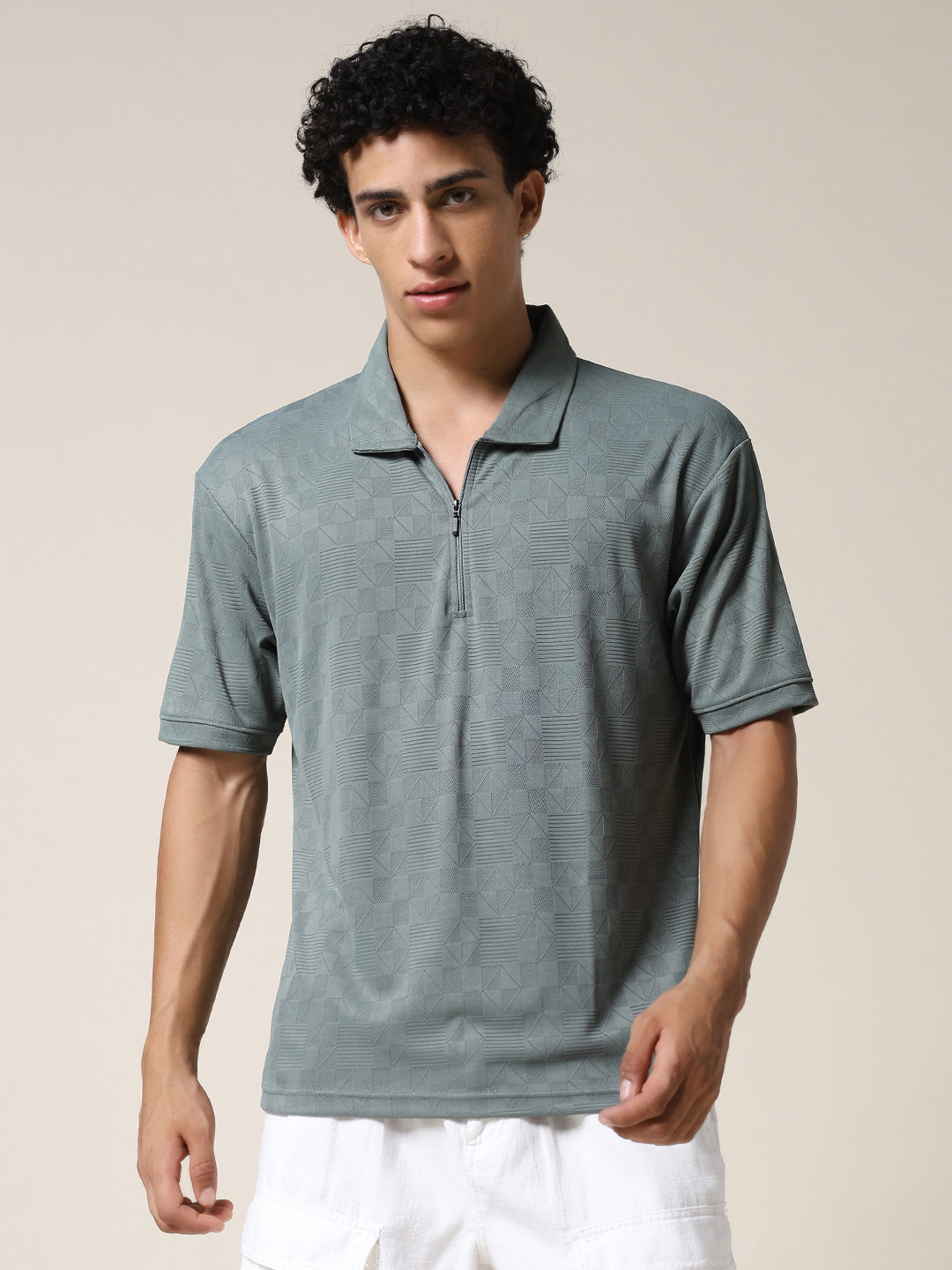 Men Relaxed Fit Korean Texture Polo T-Shirt