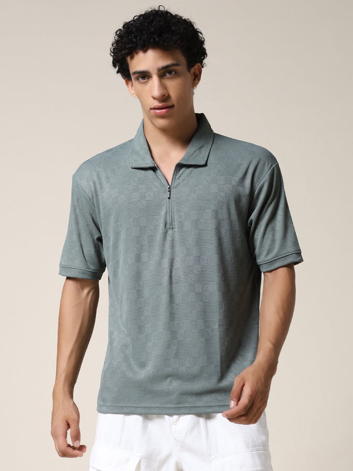Men Relaxed Fit Korean Texture Polo T-Shirt