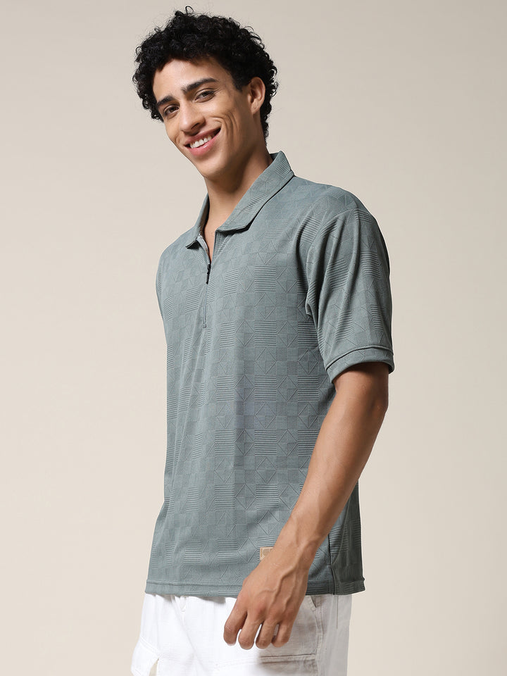 Men Relaxed Fit Korean Texture Polo T-Shirt