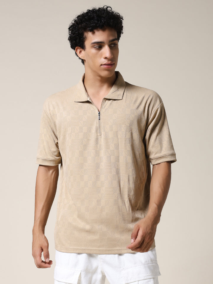 Men Relaxed Fit Korean Texture Polo T-Shirt