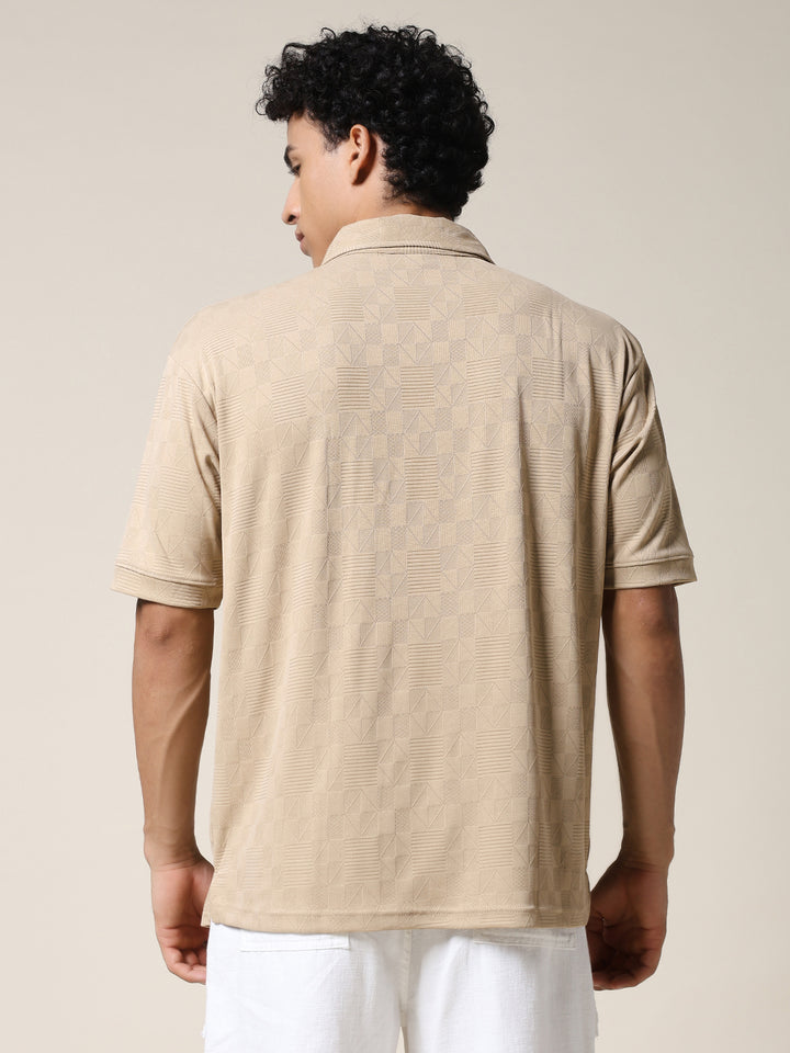 Men Relaxed Fit Korean Texture Polo T-Shirt