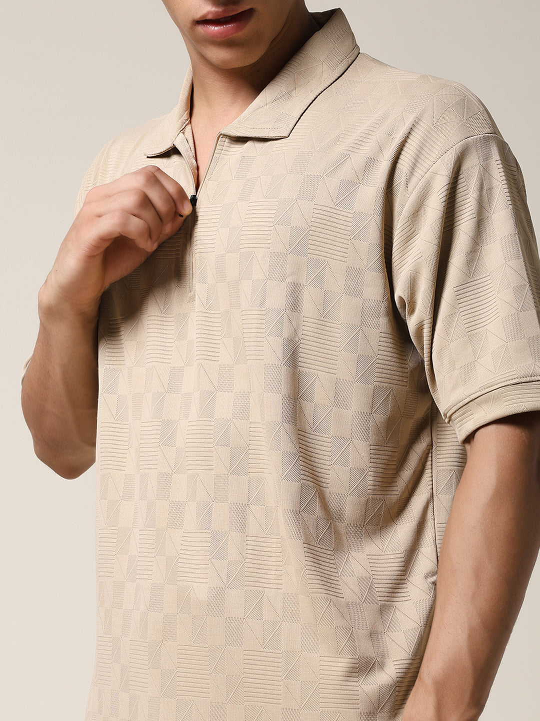 Men Relaxed Fit Korean Texture Polo T-Shirt