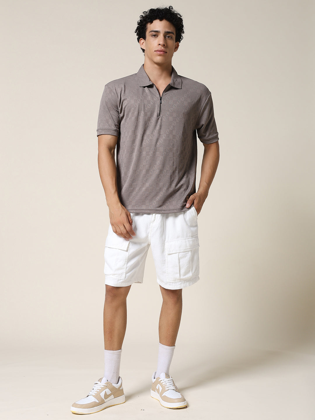Men Relaxed Fit Korean Texture Polo T-Shirt
