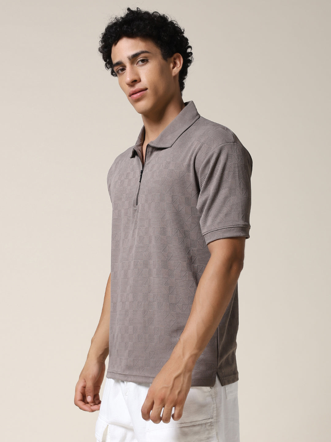 Men Relaxed Fit Korean Texture Polo T-Shirt