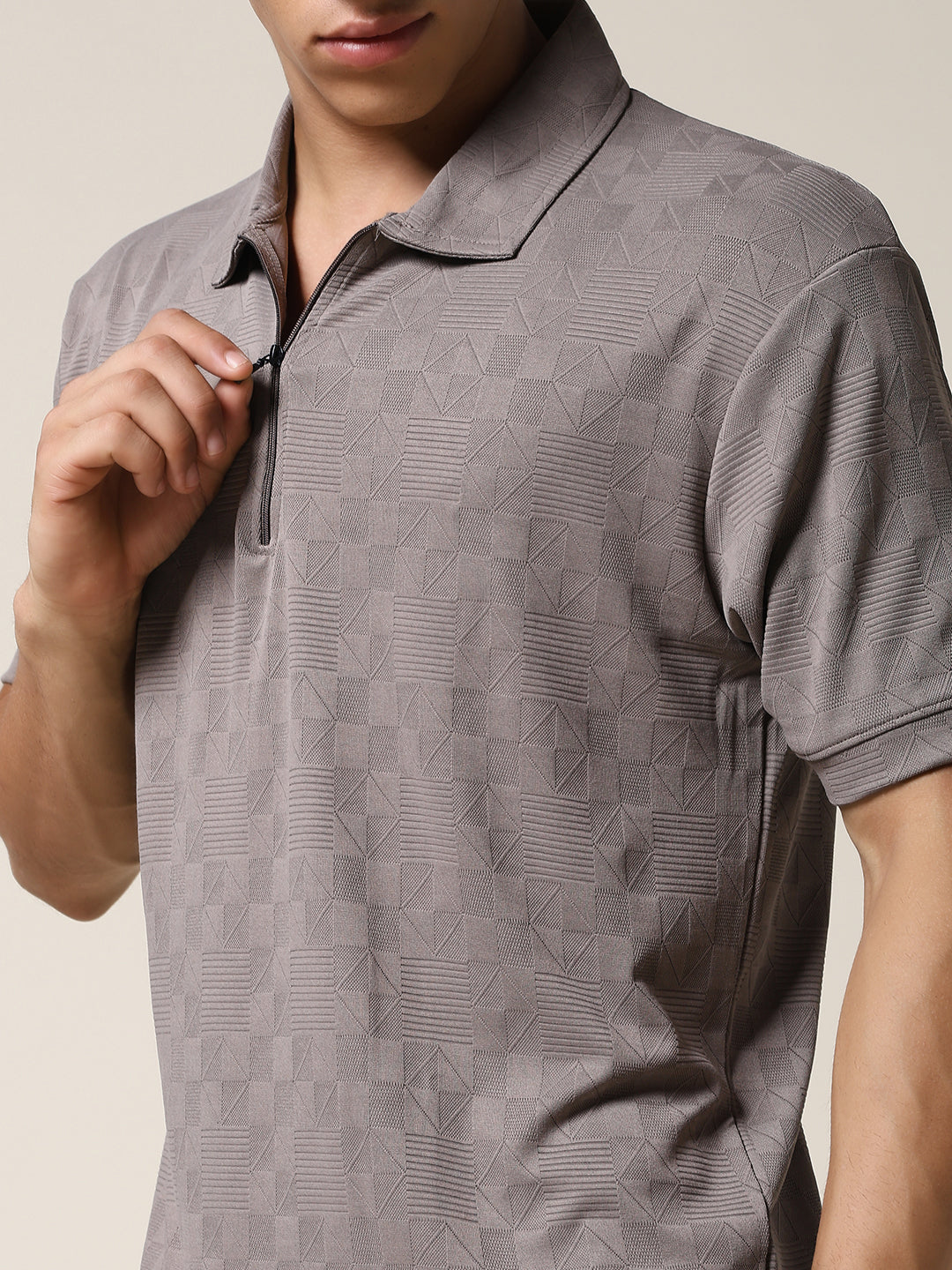 Men Relaxed Fit Korean Texture Polo T-Shirt