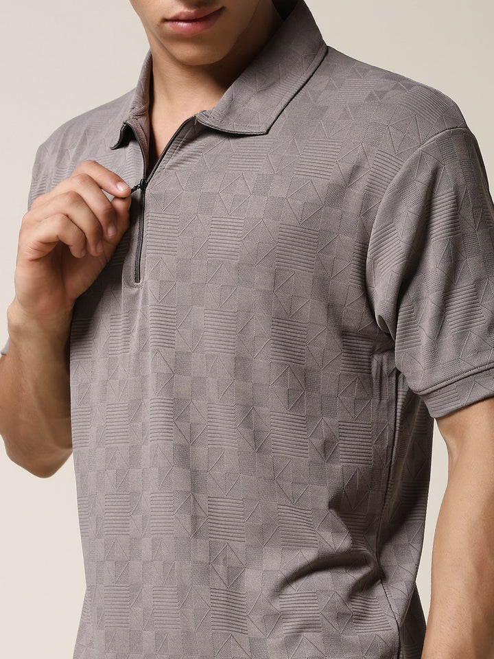 Men Relaxed Fit Korean Texture Polo T-Shirt