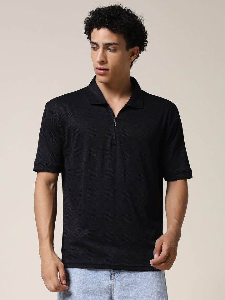 Men Relaxed Fit Korean Texture Polo T-Shirt