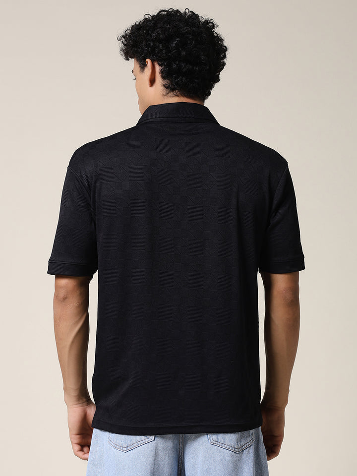 Men Relaxed Fit Korean Texture Polo T-Shirt