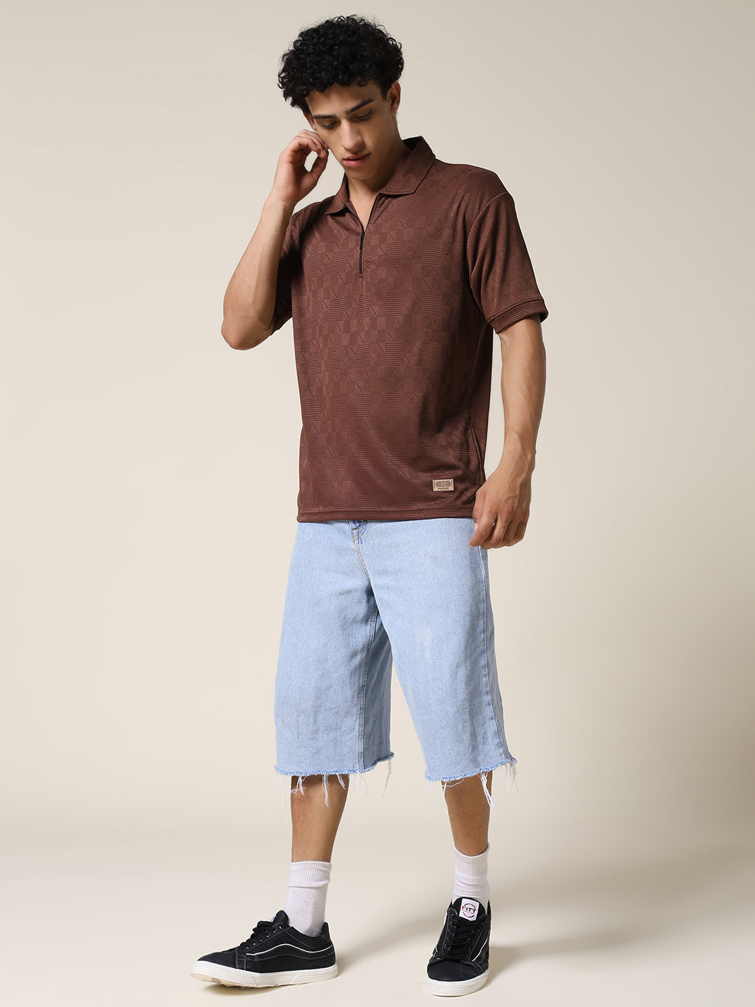 Men Relaxed Fit Korean Texture Polo T-Shirt