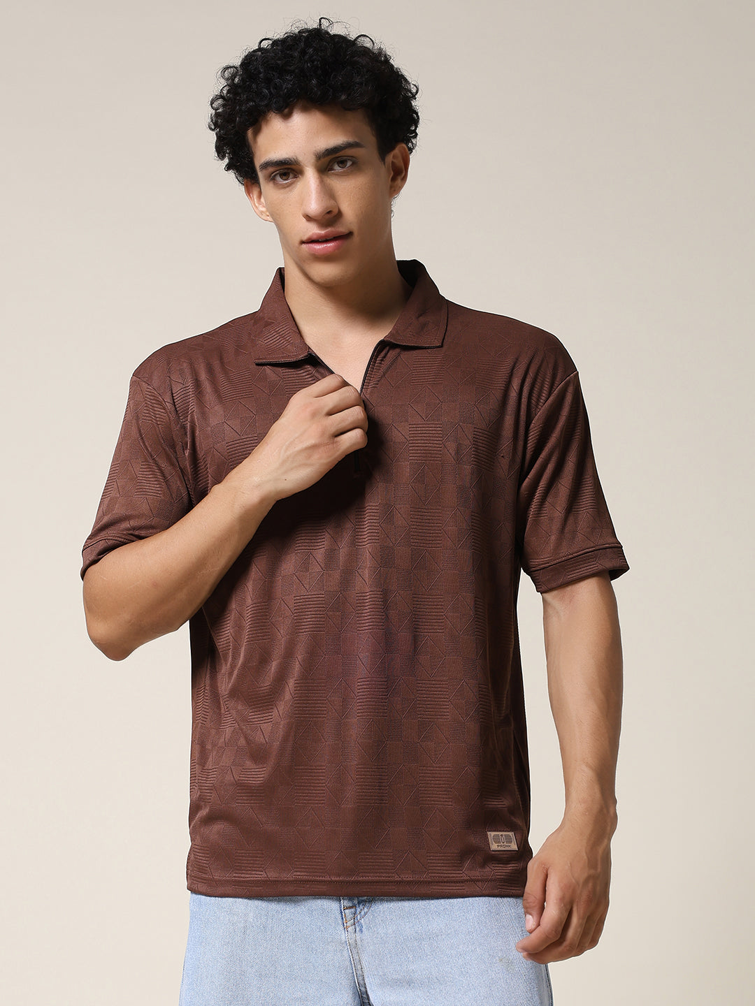 Men Relaxed Fit Korean Texture Polo T-Shirt