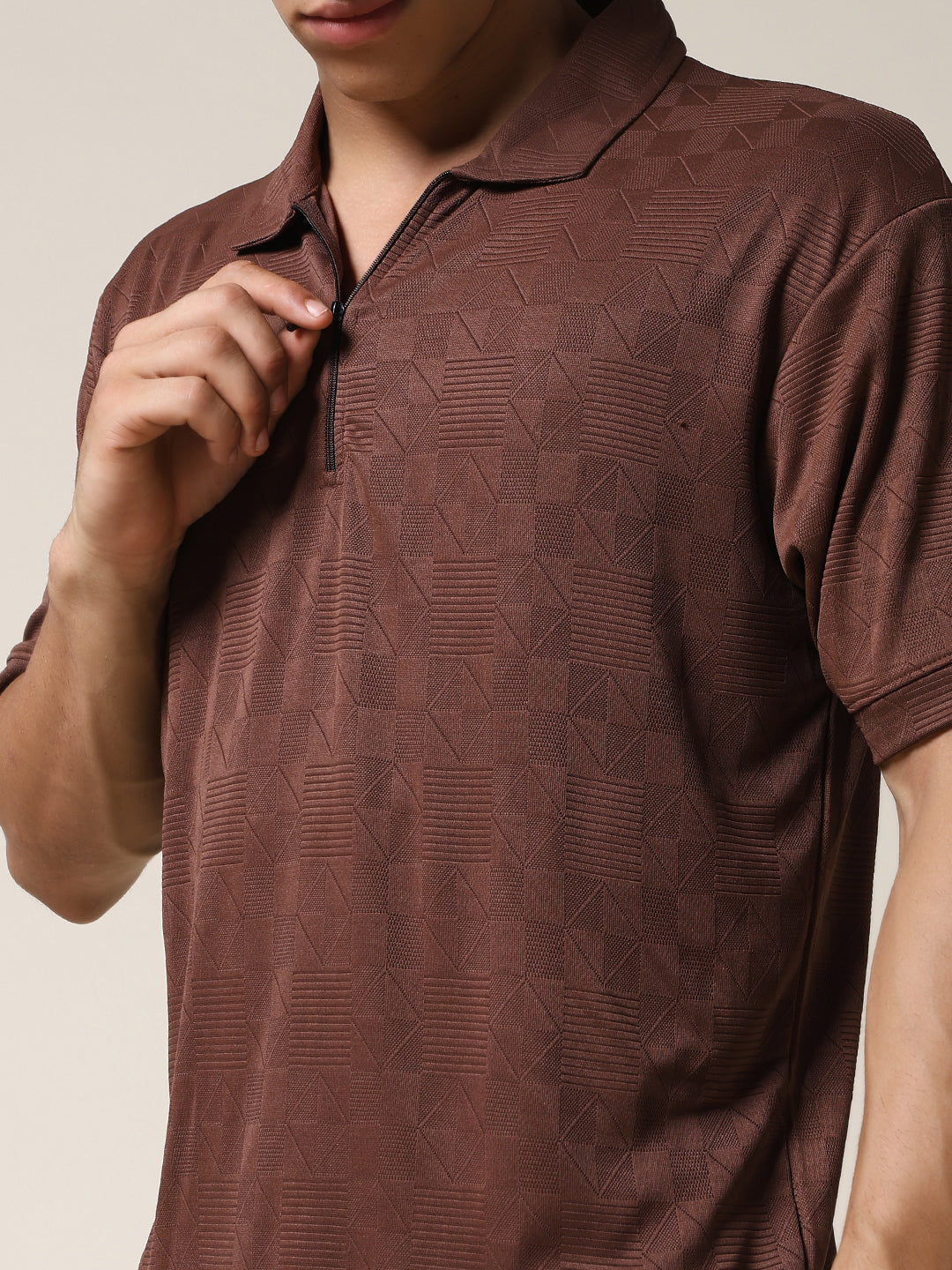 Men Relaxed Fit Korean Texture Polo T-Shirt