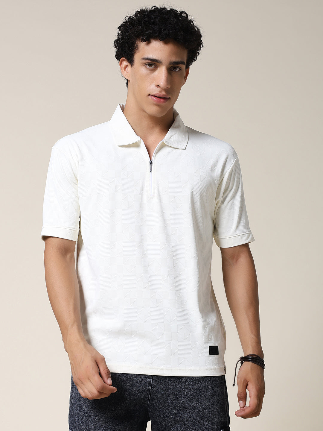 Men Relaxed Fit Korean Texture Polo T-Shirt