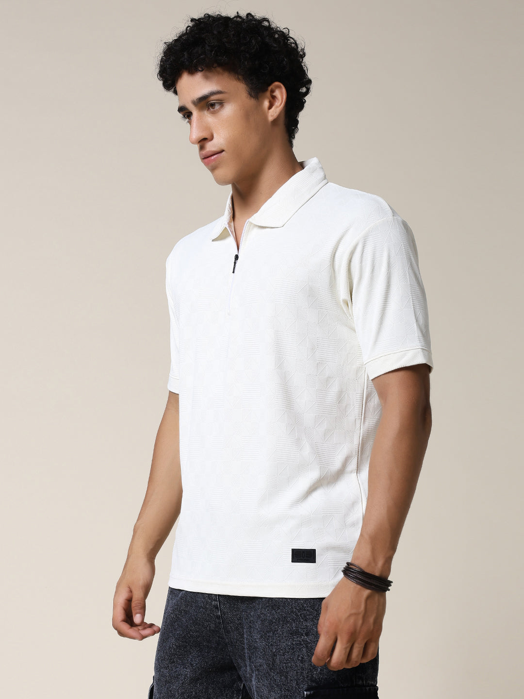 Men Relaxed Fit Korean Texture Polo T-Shirt