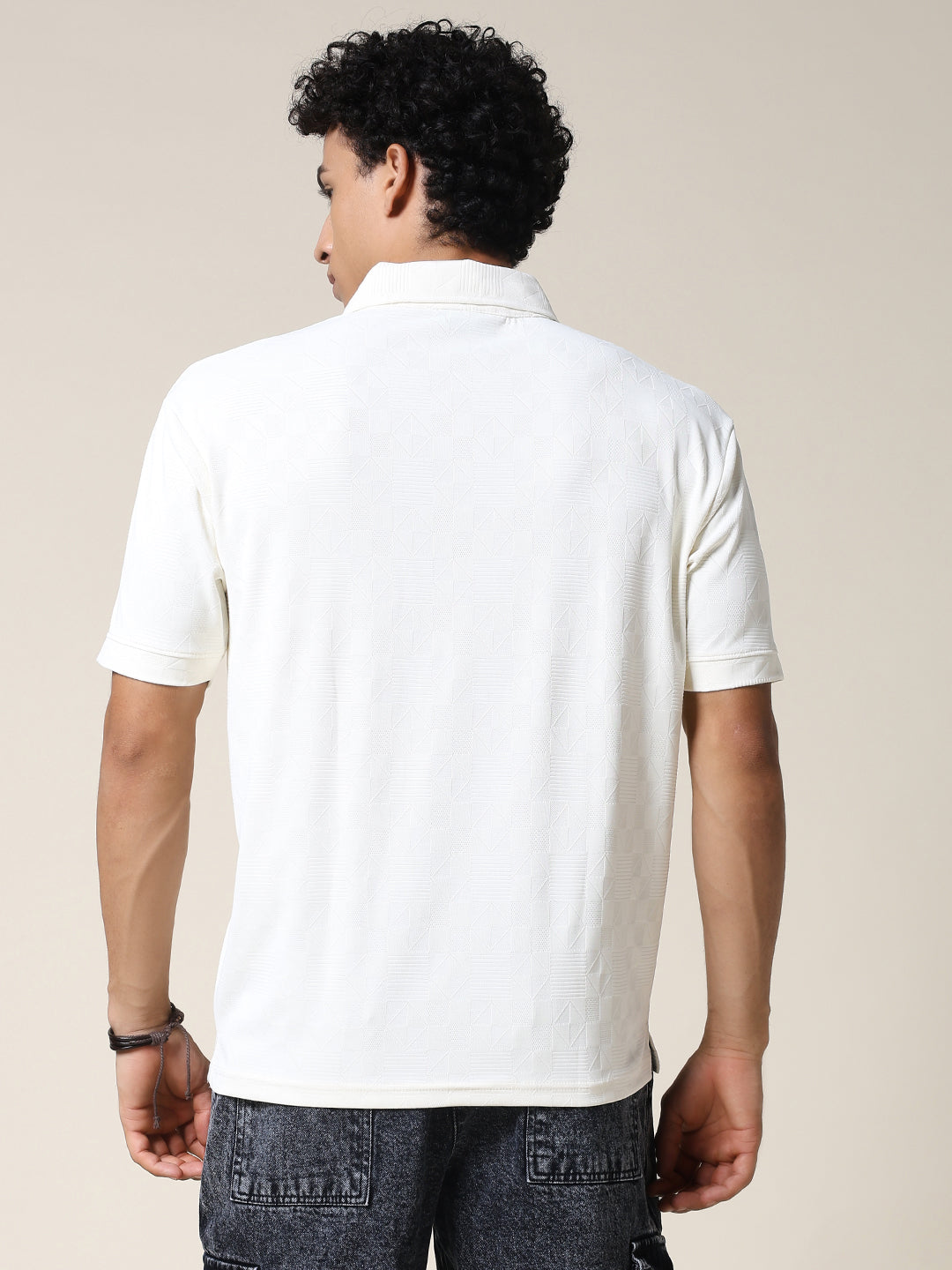Men Relaxed Fit Korean Texture Polo T-Shirt