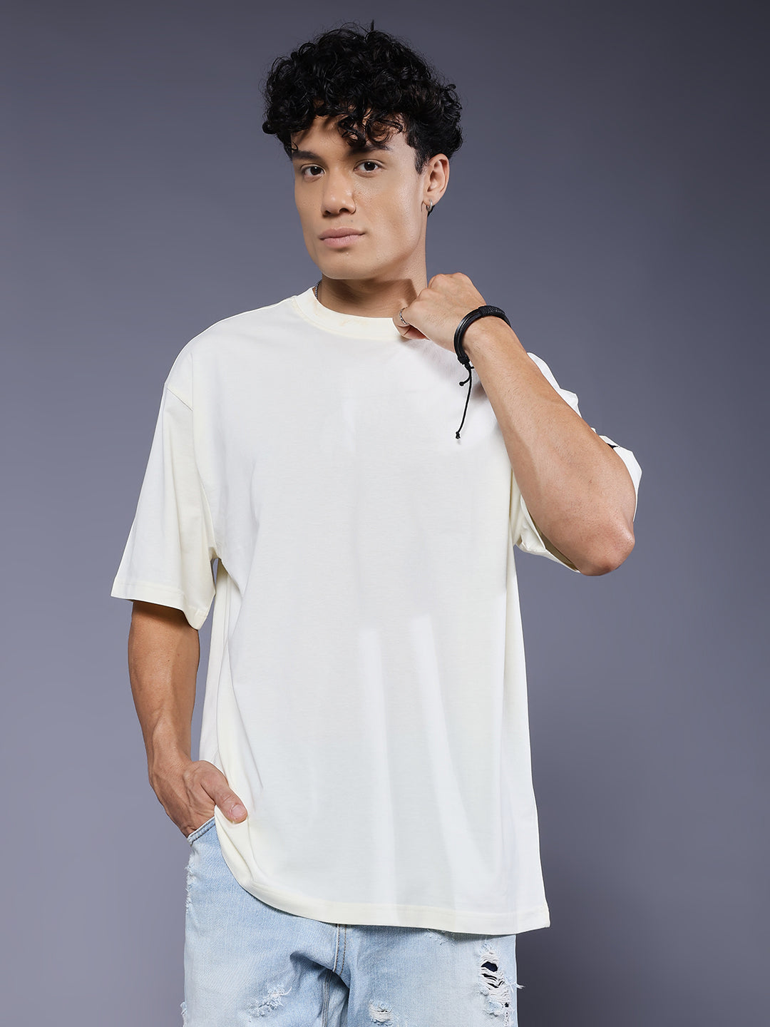 Solid Men Oversized T-Shirt - Off White