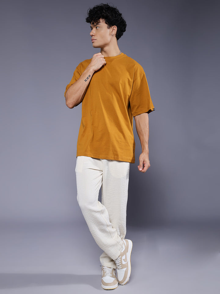 Solid Men Oversized T-Shirt - Rust