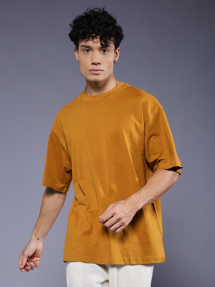 Solid Men Oversized T-Shirt - Rust