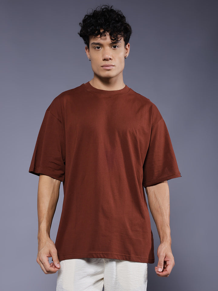 Solid Men Oversized T-Shirt - Cocoa