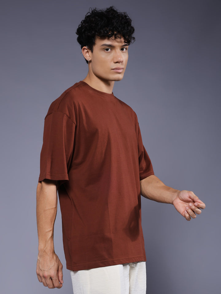 Solid Men Oversized T-Shirt - Cocoa