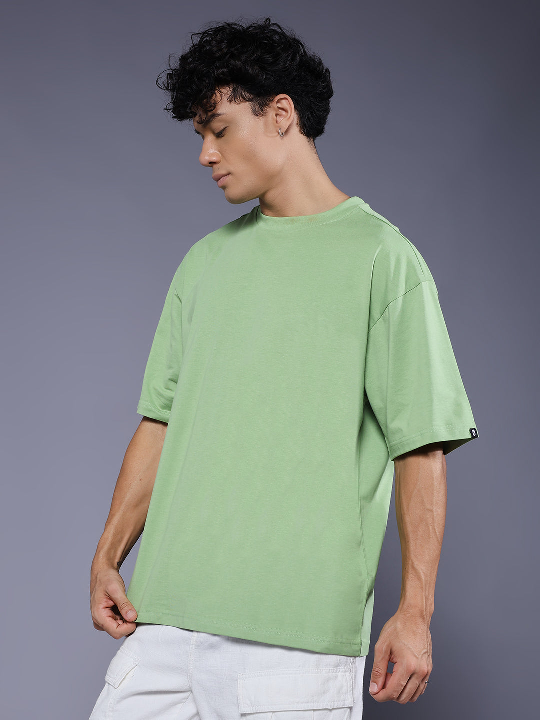 Solid Men Oversized T-Shirt - Pista Green
