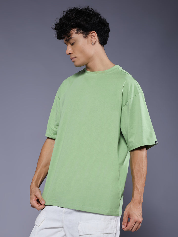 Solid Men Oversized T-Shirt - Pista Green