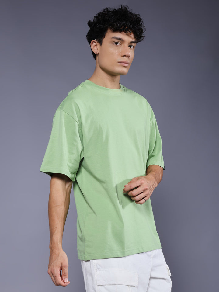Solid Men Oversized T-Shirt - Pista Green