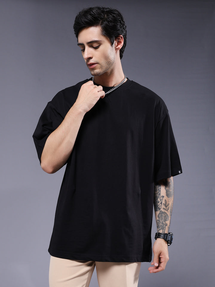 Solid Men Oversized T-Shirt - Black