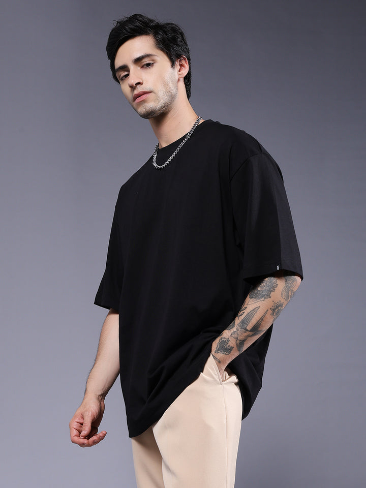 Solid Men Oversized T-Shirt - Black