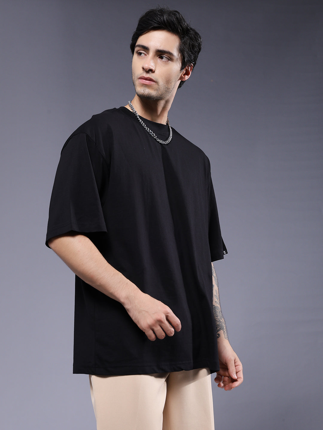 Solid Men Oversized T-Shirt - Black