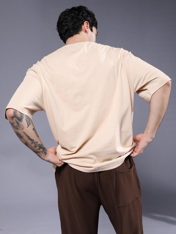Solid Men Oversized T-Shirt - Beige