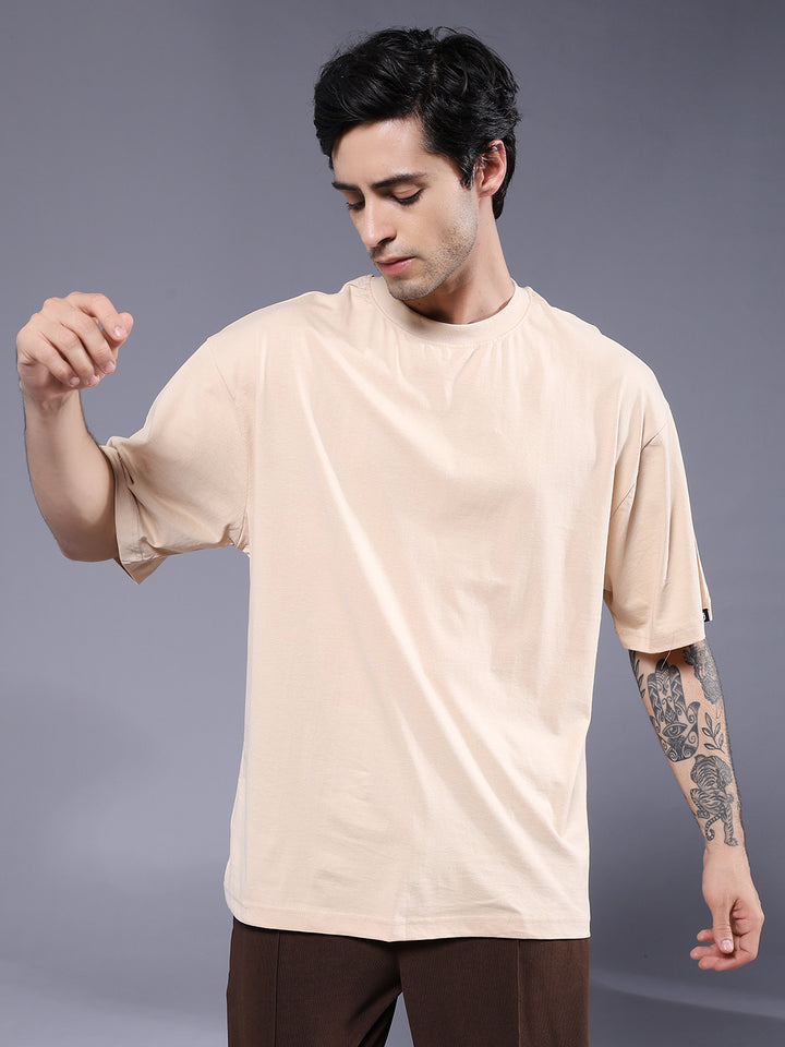 Solid Men Oversized T-Shirt - Beige