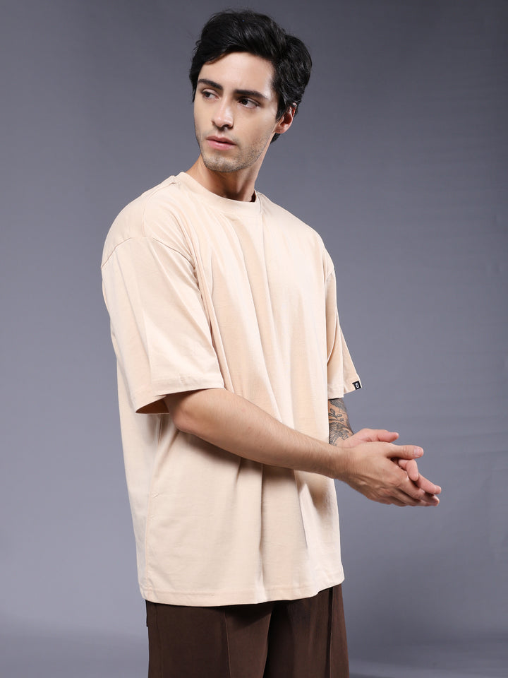 Solid Men Oversized T-Shirt - Beige