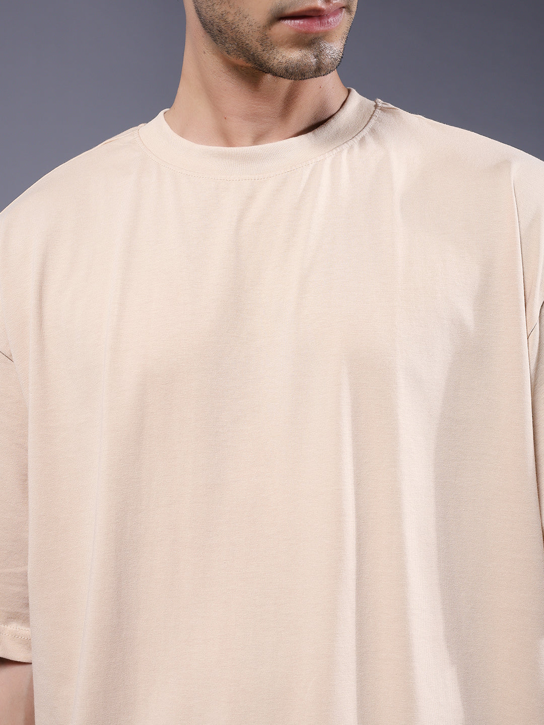 Solid Men Oversized T-Shirt - Beige