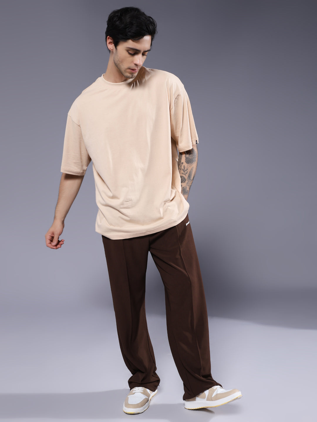 Solid Men Oversized T-Shirt - Beige
