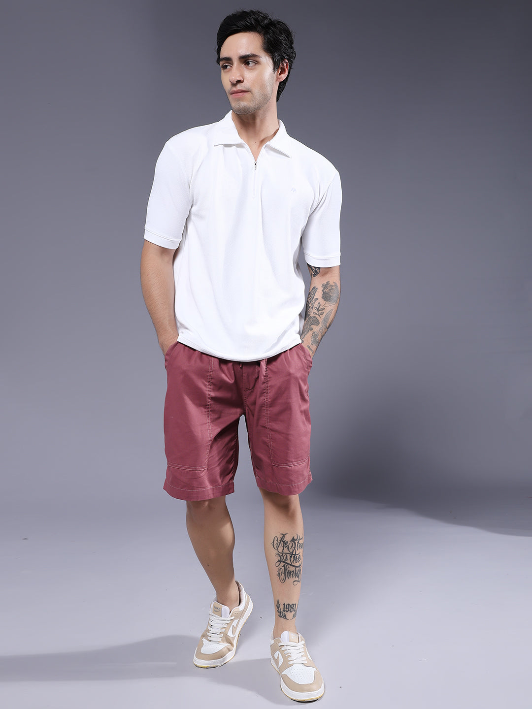 Mens Cotton Utility Shorts  – Mauve