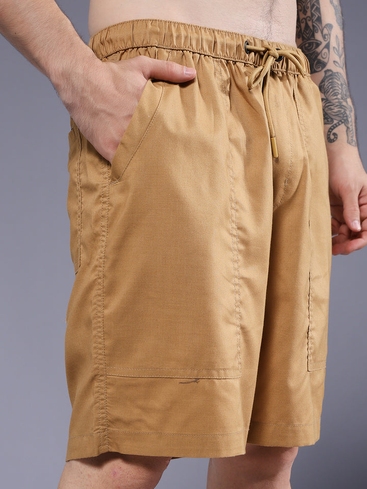Mens Cotton Utility Shorts  – Mustard