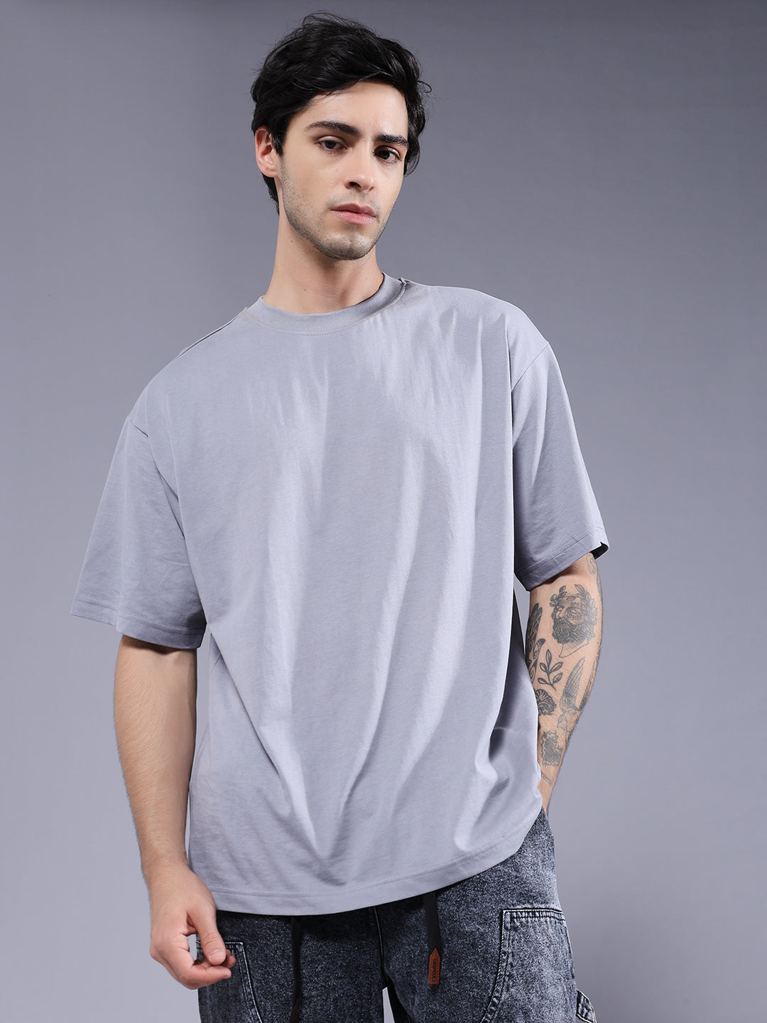 Solid Men Oversized T-Shirt - Ash Grey