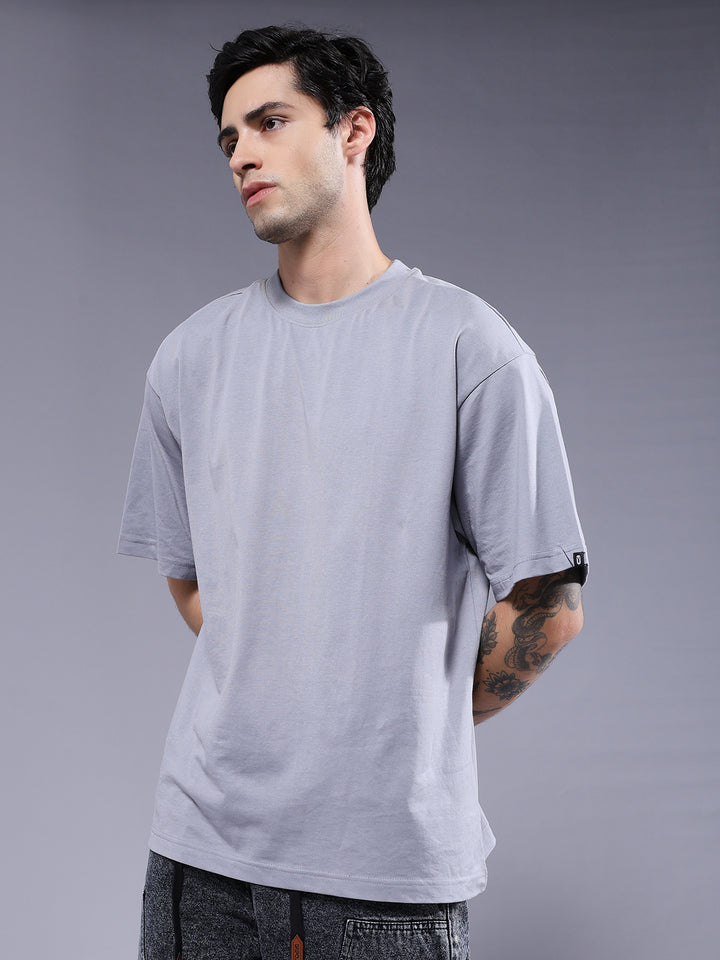 Solid Men Oversized T-Shirt - Ash Grey