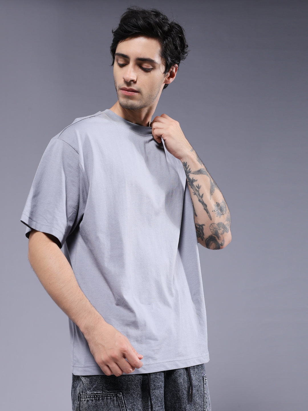 Solid Men Oversized T-Shirt - Ash Grey