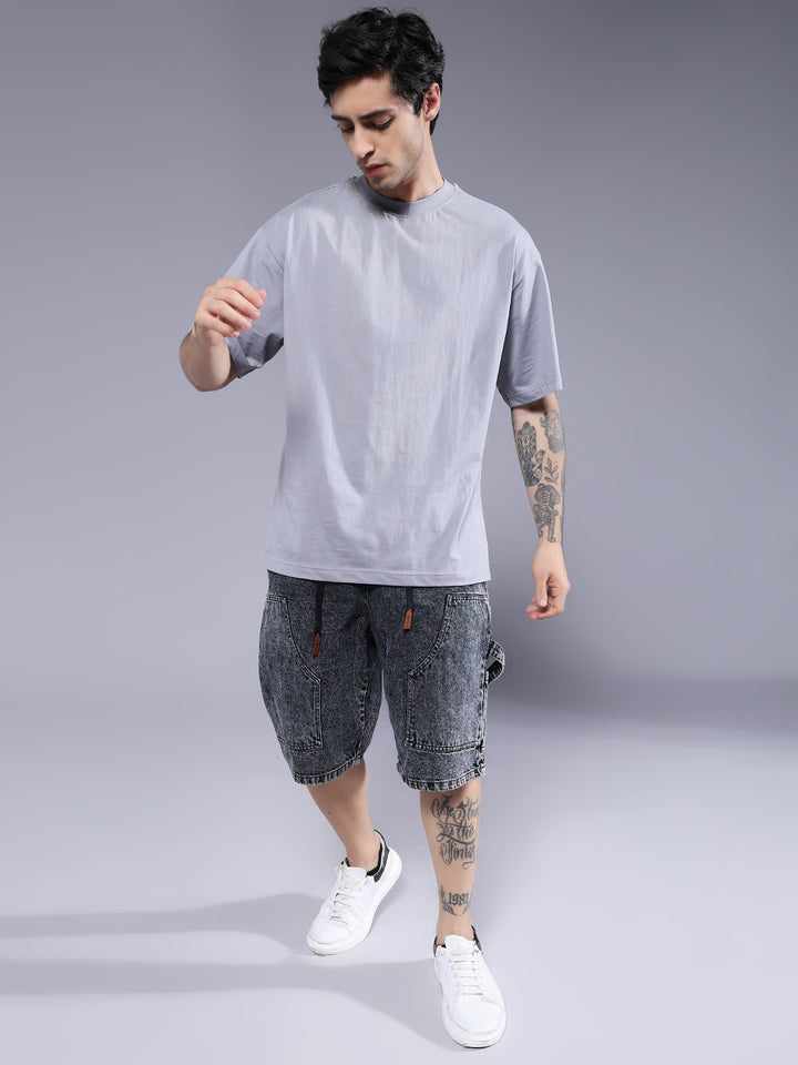 Solid Men Oversized T-Shirt - Ash Grey
