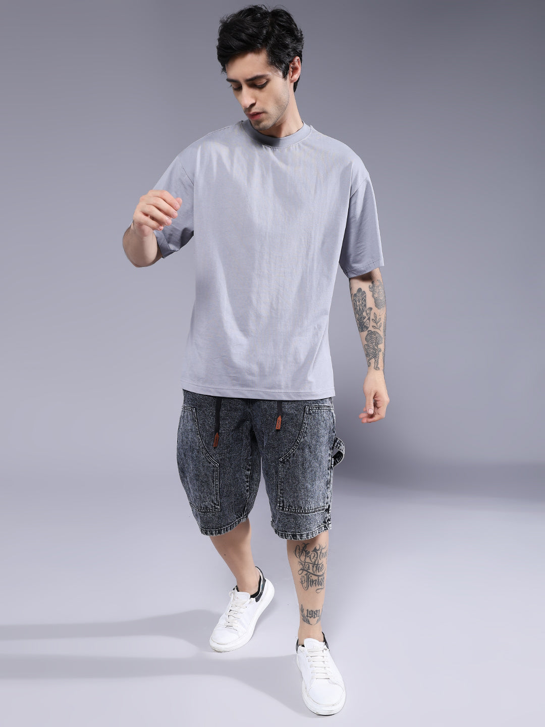 Solid Men Oversized T-Shirt - Ash Grey
