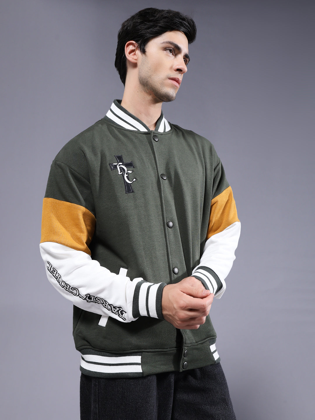 New Century Men Embroidered Varsity Bomber Jacket