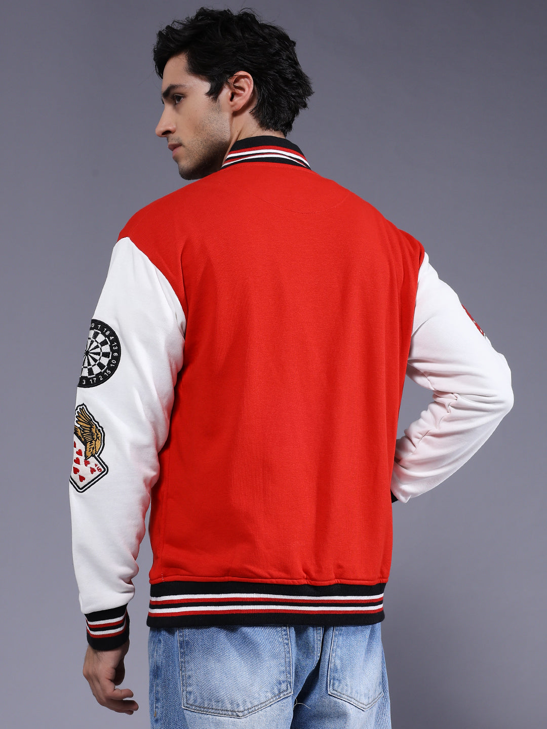 Cards Men Embroidered Varsity Bomber Jacket