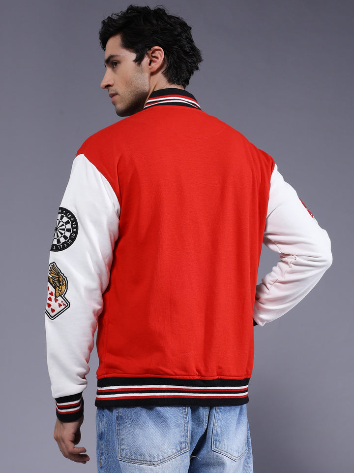 Cards Men Embroidered Varsity Bomber Jacket