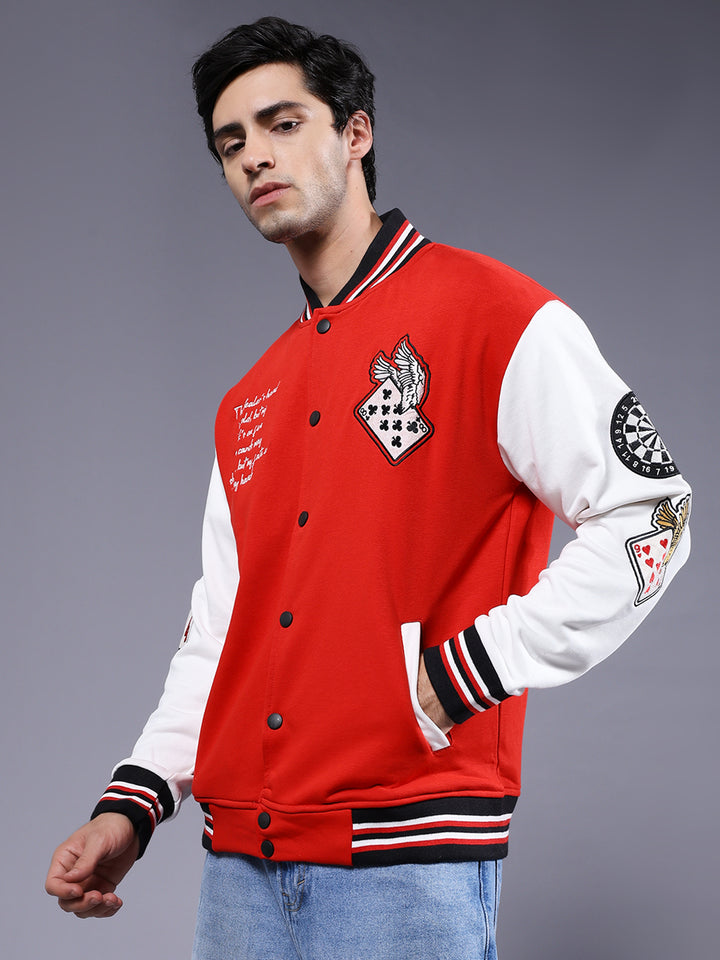 Cards Men Embroidered Varsity Bomber Jacket