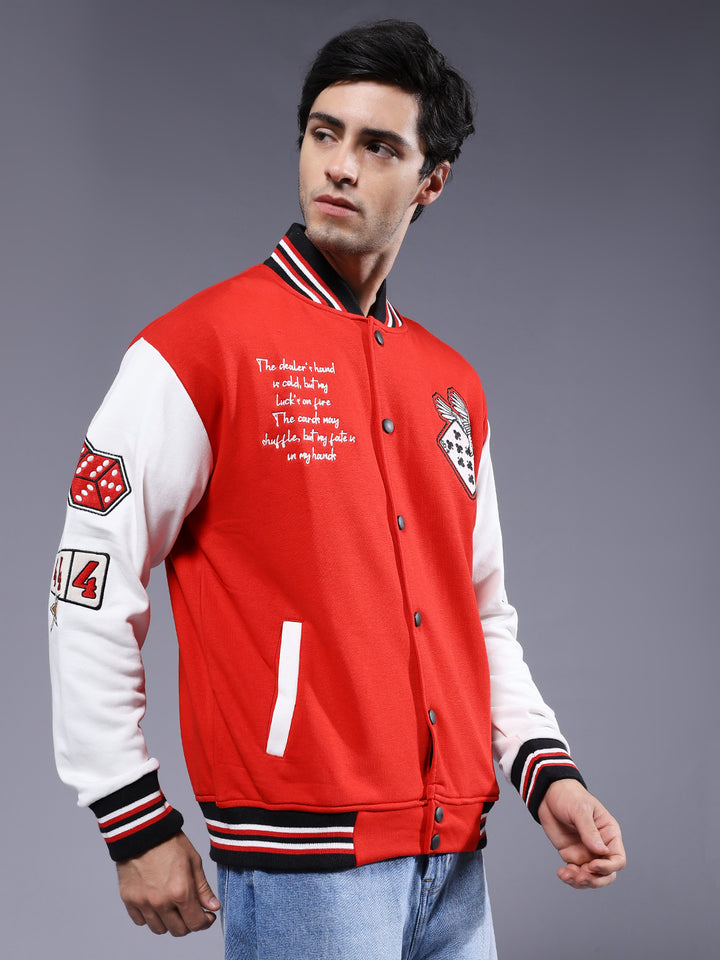 Cards Men Embroidered Varsity Bomber Jacket
