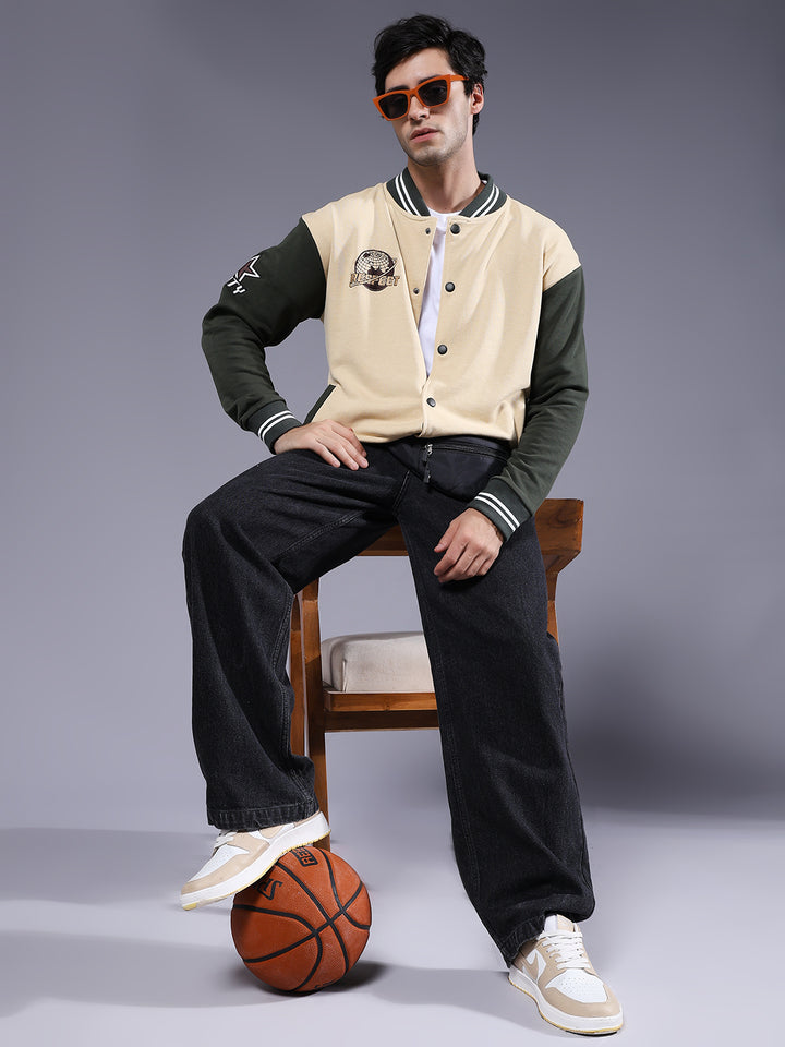 Respect Men Embroidered Varsity Bomber Jacket