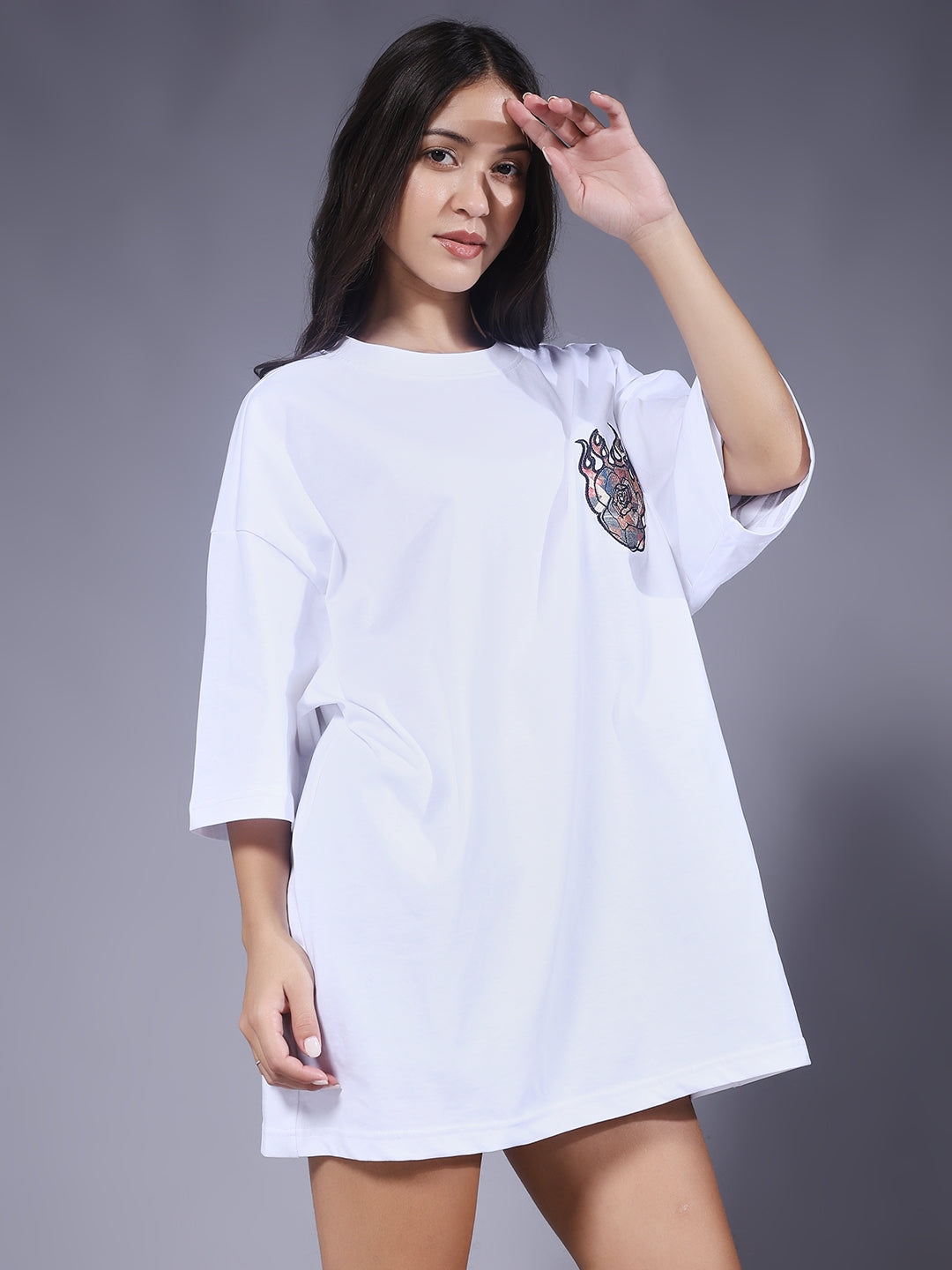 Imagination Embroidered Printed Women Oversized T-shirt