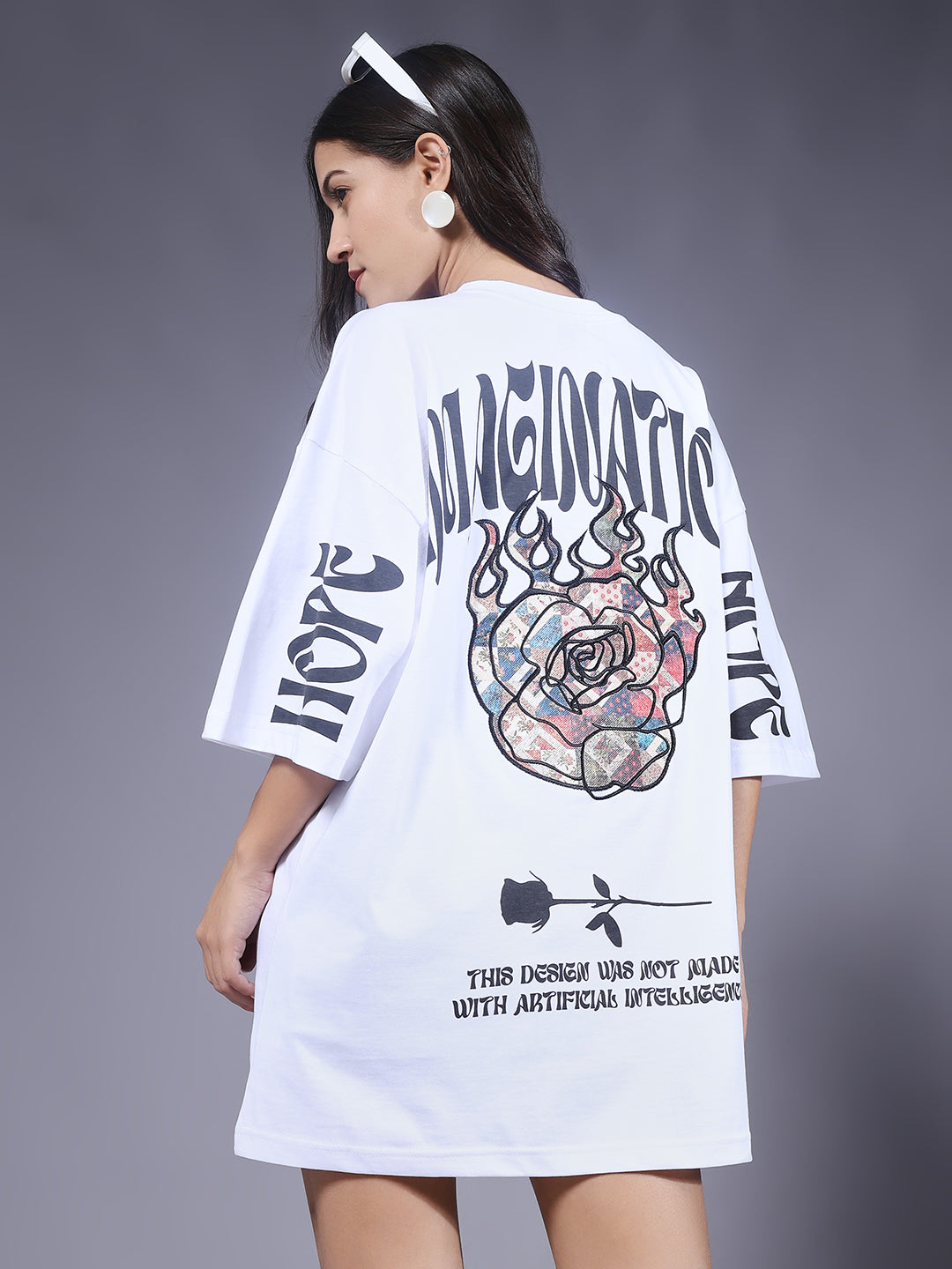 Imagination Embroidered Printed Women Oversized T-shirt