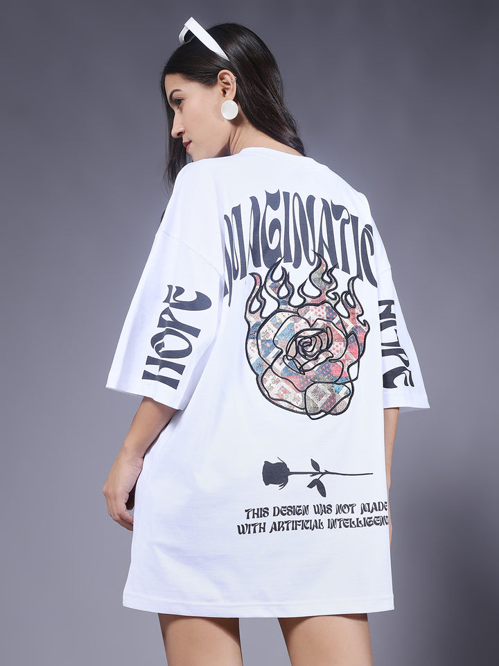 Imagination Embroidered Printed Women Oversized T-shirt